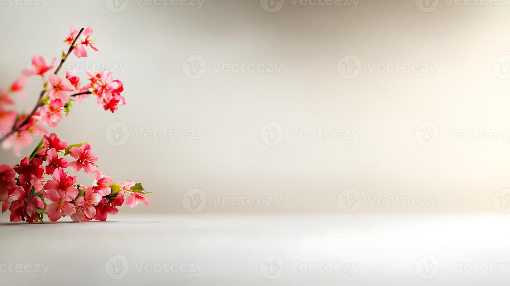 Delicate pink cherry blossoms gracefully arranged on a soft, neutral background for serene decor photo