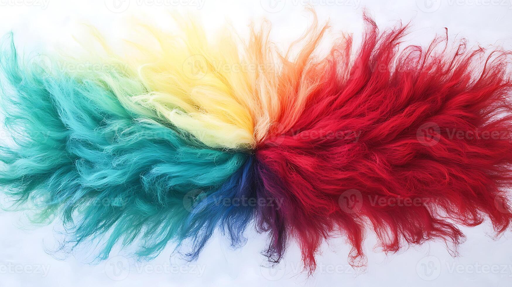 Colorful fur texture blending vibrant shades, creating a striking visual display on a white background photo