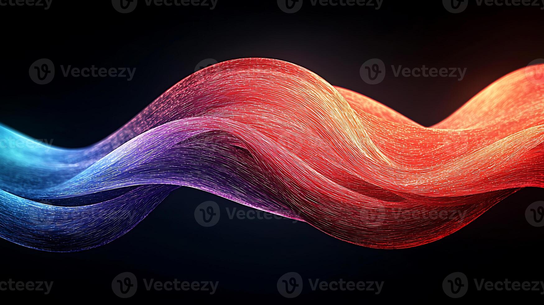 Vibrant flowing wave of colorful fibers against a dark background creating a dynamic visual effect photo