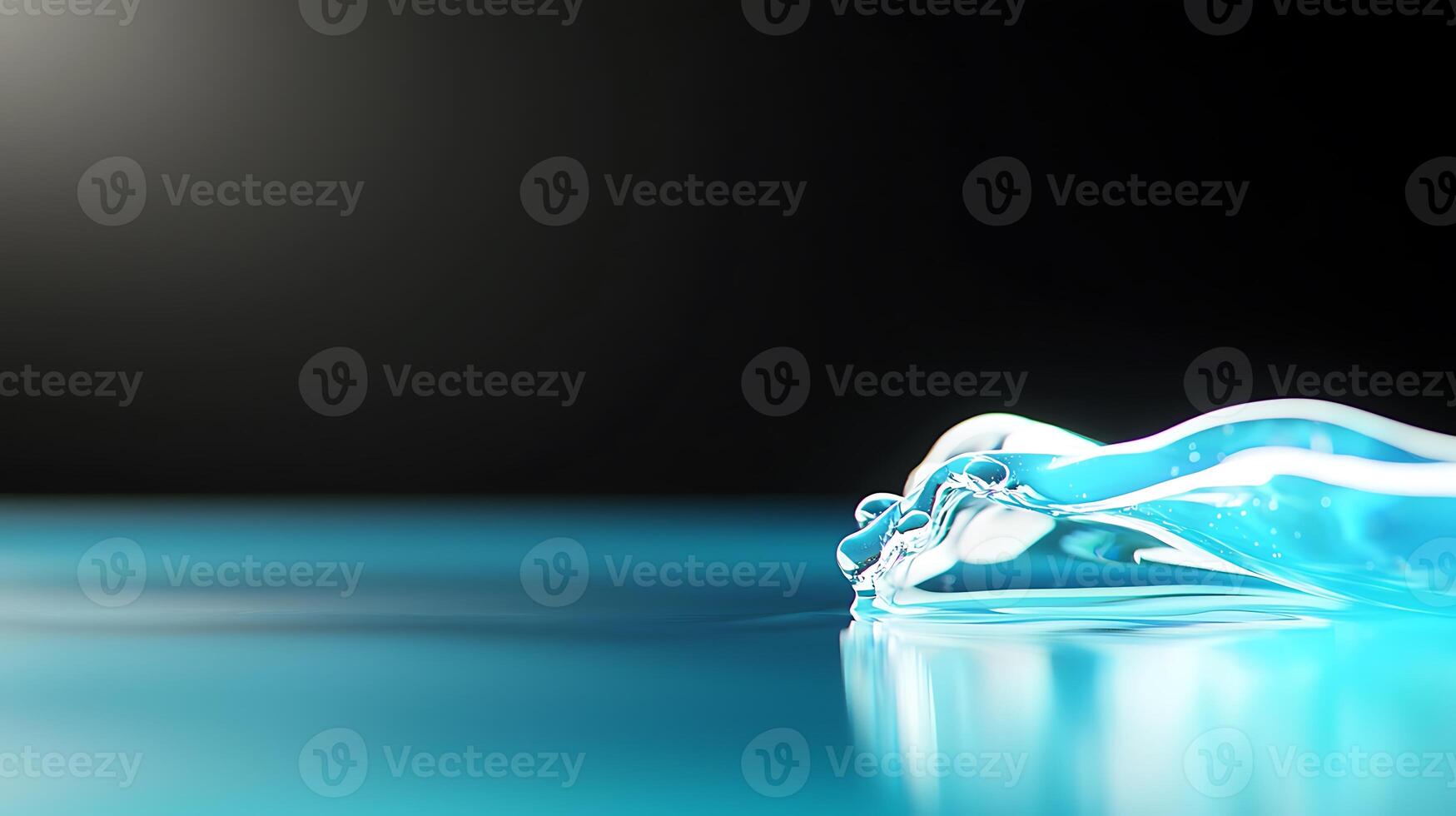 Glimmering blue liquid flowing gently on a reflective surface with soft light in the background photo