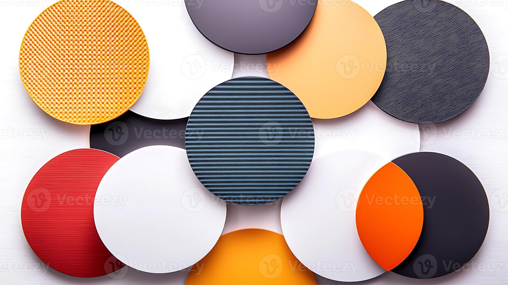 Colorful arrangement of circular design samples showcasing various textures and patterns photo