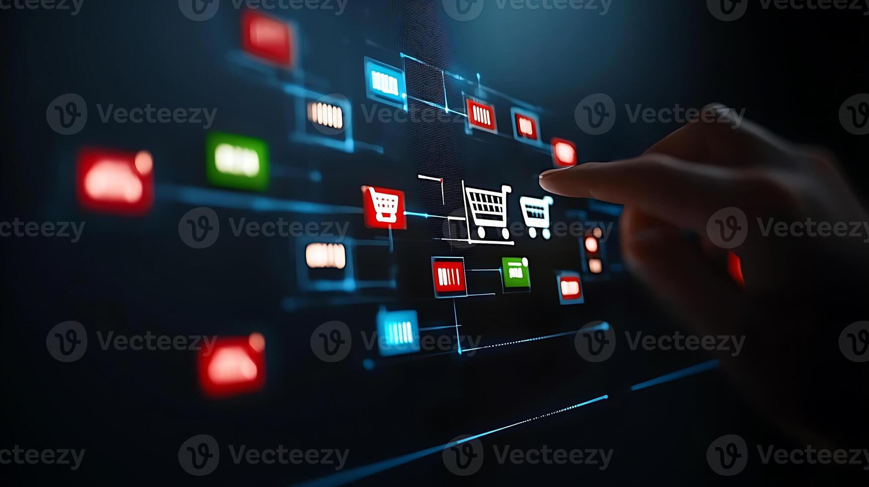 Digital interface showcasing shopping cart selection with various icons and user interaction photo