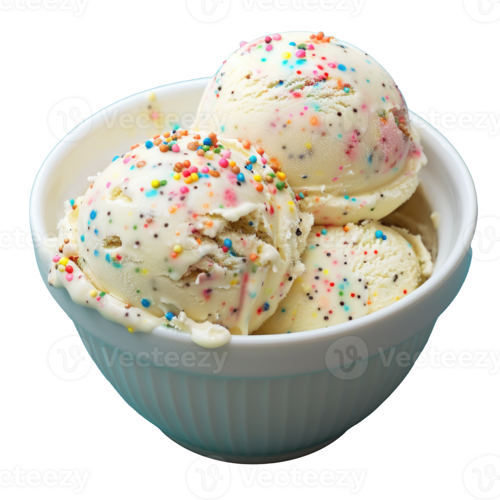 Close-up of Colorful Sprinkles Ice Cream in a White Bowl png