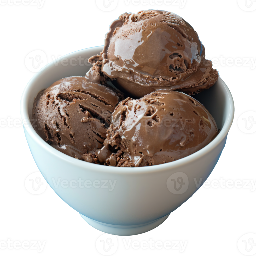 Chocolate Ice Cream Scoops in a White Bowl png