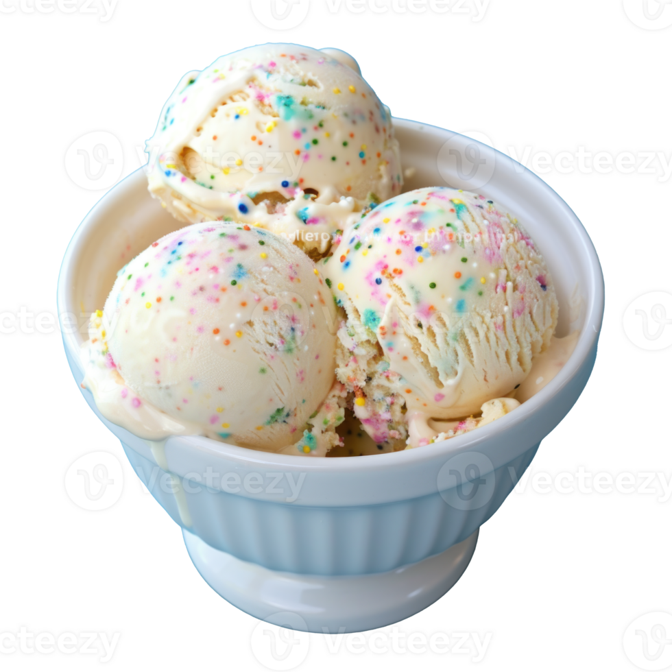 Delicious Birthday Cake Ice Cream Scoops in a Bowl png