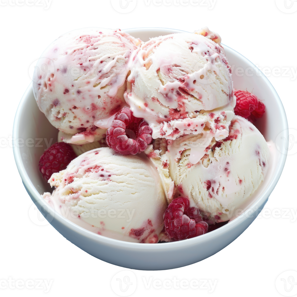 Raspberry Swirl Ice Cream in White Bowl png
