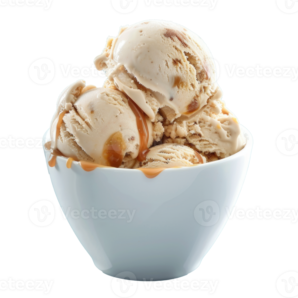 Delicious Vanilla Ice Cream with Caramel Drizzle png