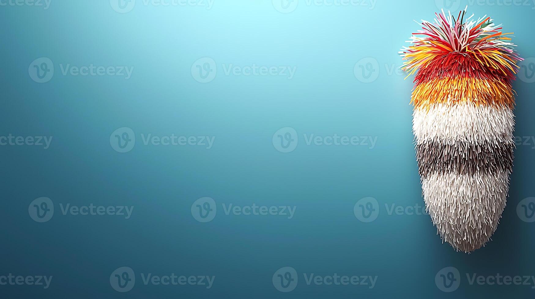 Colorful, textured art piece resembling a fluffy creature against a blue background photo