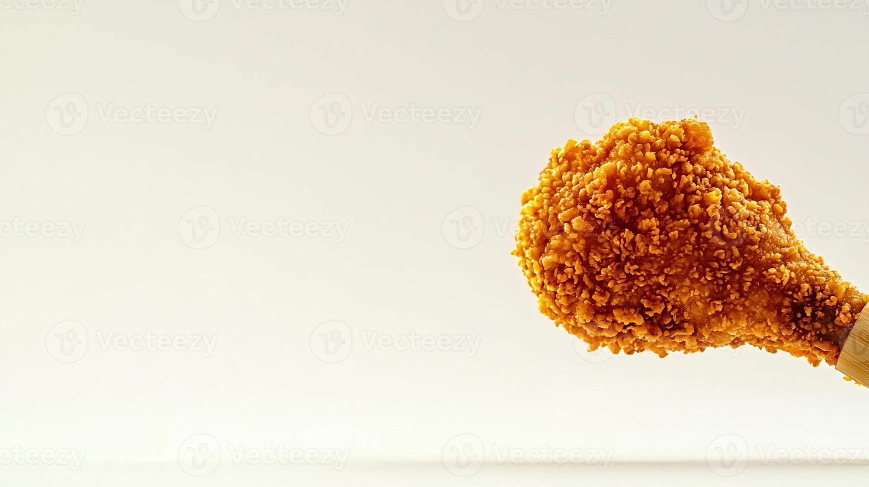 Crispy fried chicken drumstick held against a minimalist background, emphasizing texture and color photo