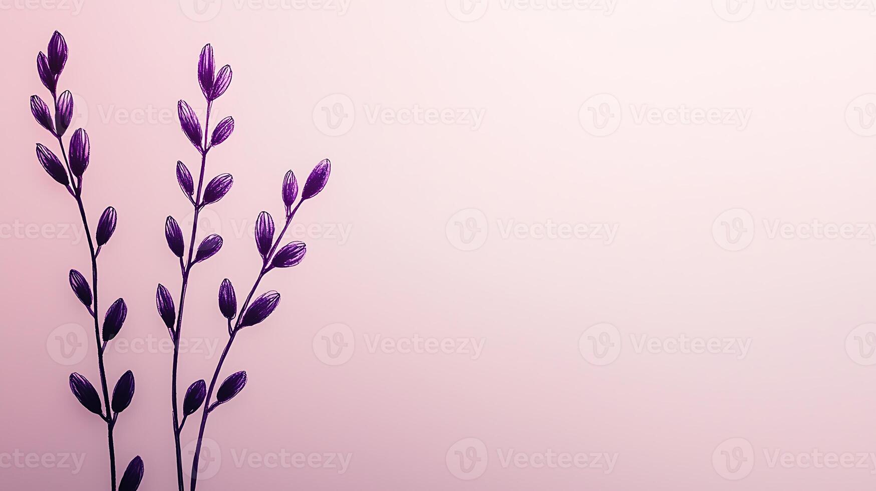 Delicate purple plant branches against a soft pink background, creating a serene atmosphere photo