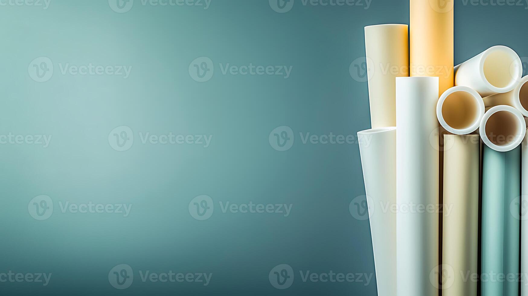 Stacks of colorful paper rolls arranged artistically against a soft gradient background photo