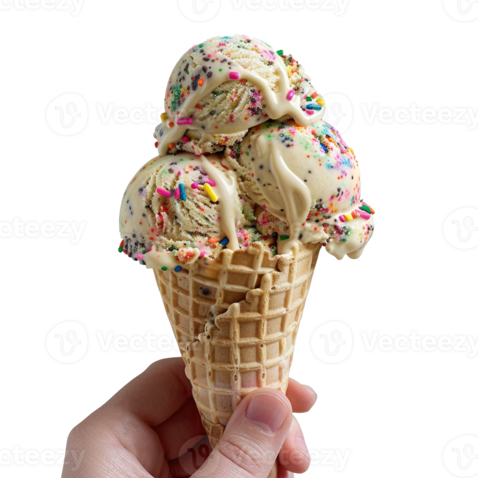 Sprinkles Ice Cream Cone In Hand, Summer Treat png