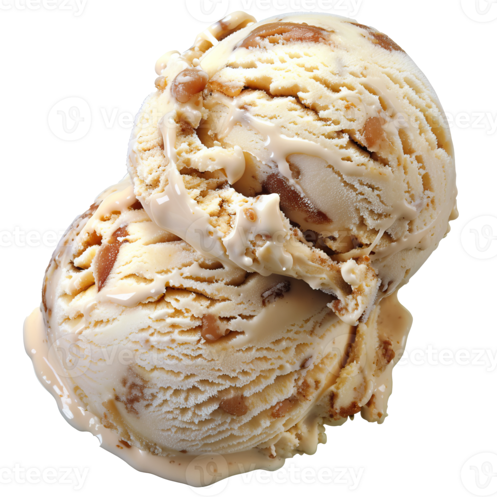 Melting Ice Cream Scoops with Caramel Drizzle png