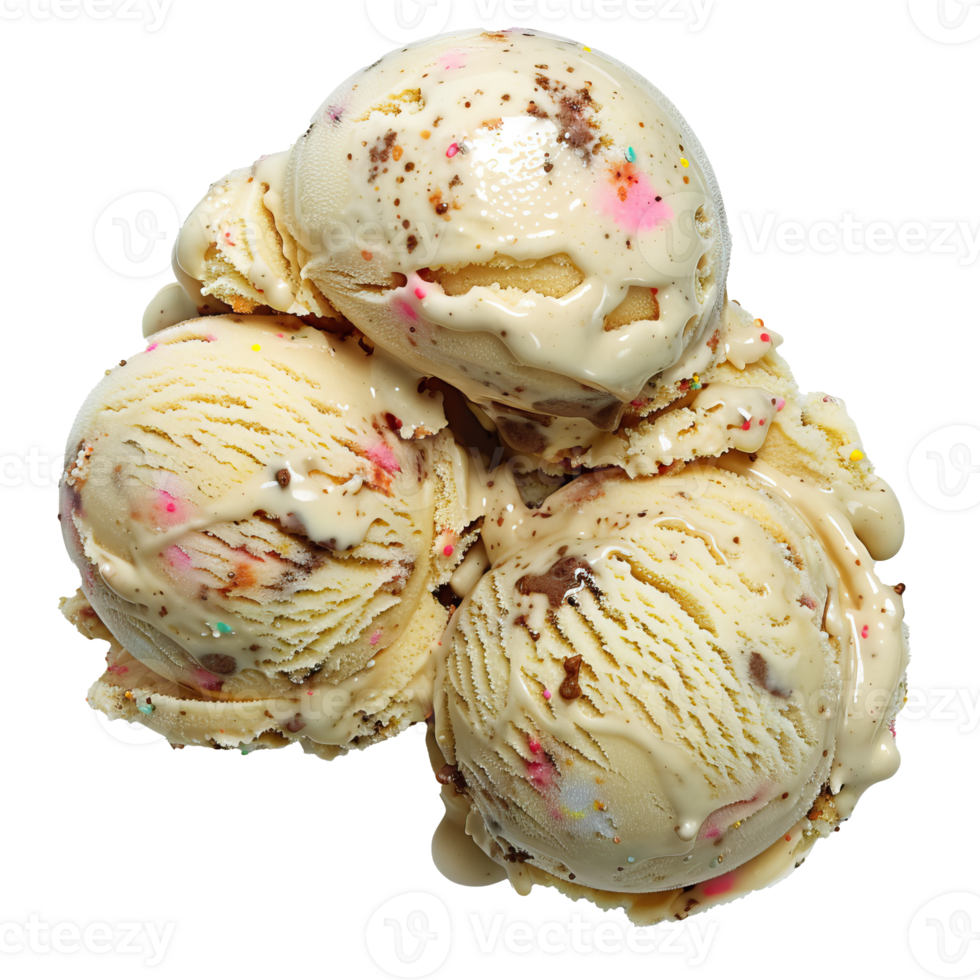 Closeup of Vanilla Ice Cream Scoops with Colorful Sprinkles png