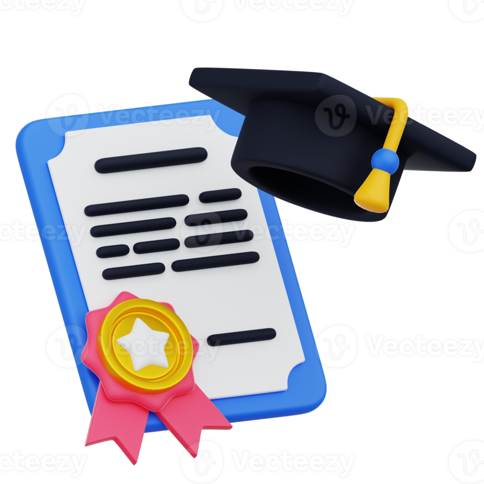 A graduation cap and diploma certificate 3D Icon png