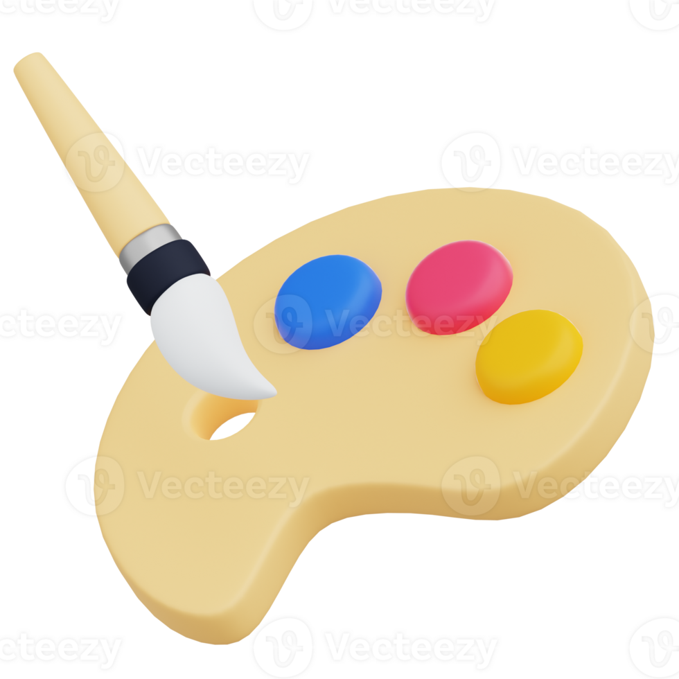 A paint brush and palette 3D Icon png