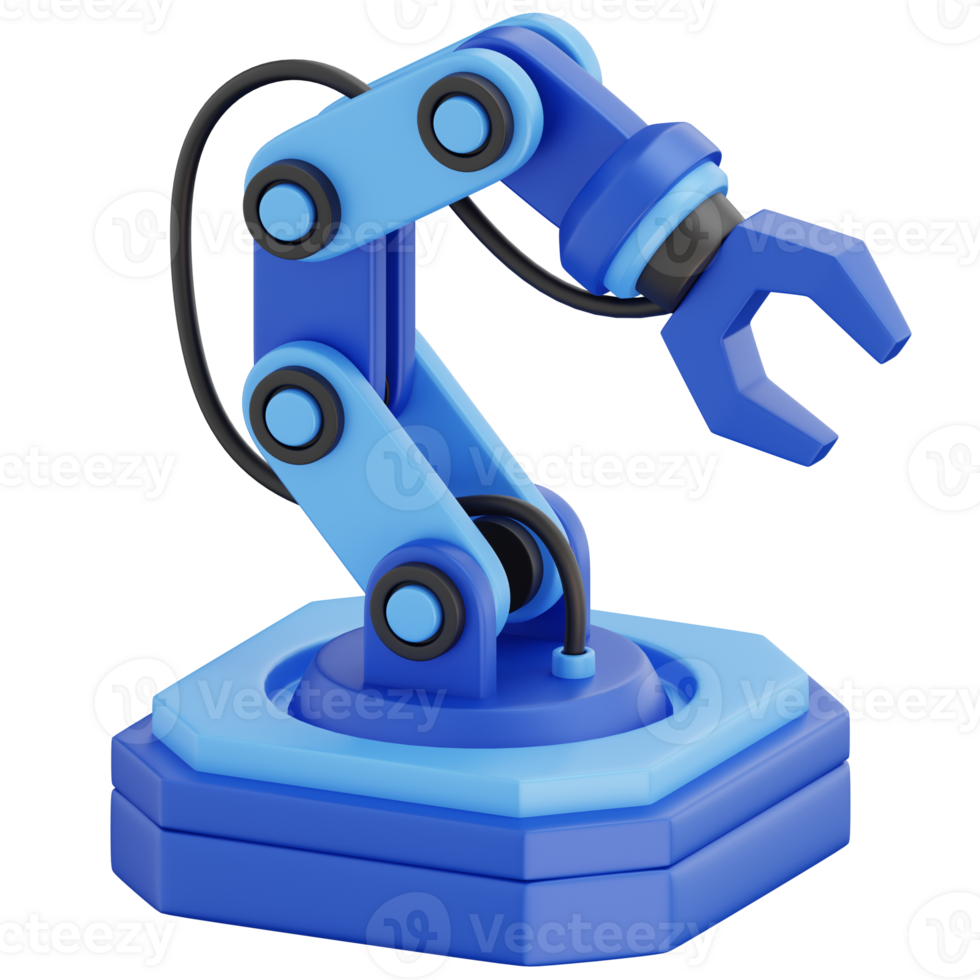A blue robot arm with a wrench on top of a blue base png