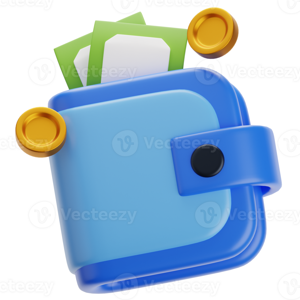 Wallet icon with money and coins 3D icon png