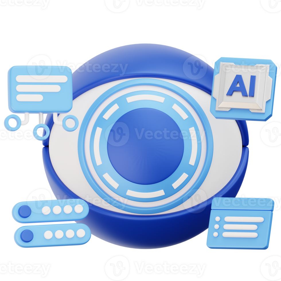 Biometric Eye with AI 3D Icon Object Element png
