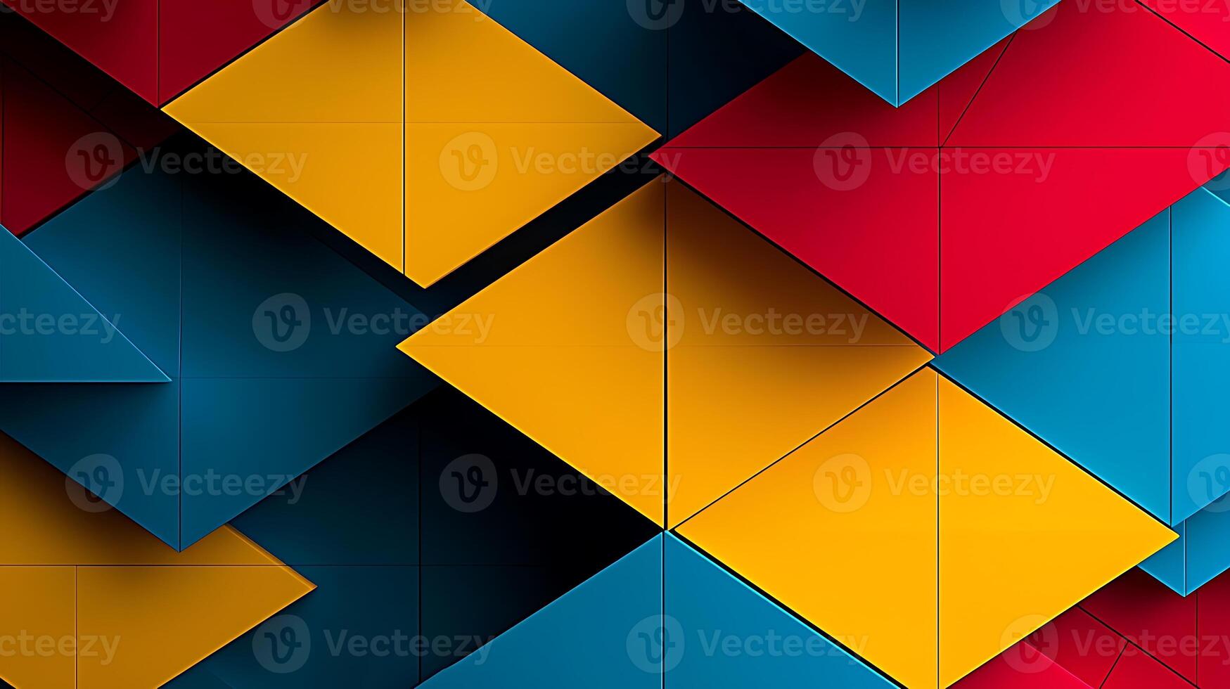 Vibrant geometric pattern of interlocking red, blue, and yellow shapes creating depth and texture photo