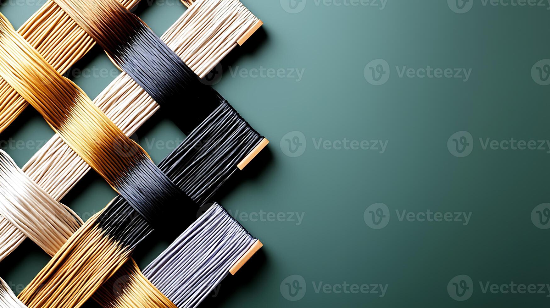 Close-up of intricately woven metallic threads forming a textured pattern on a green background photo