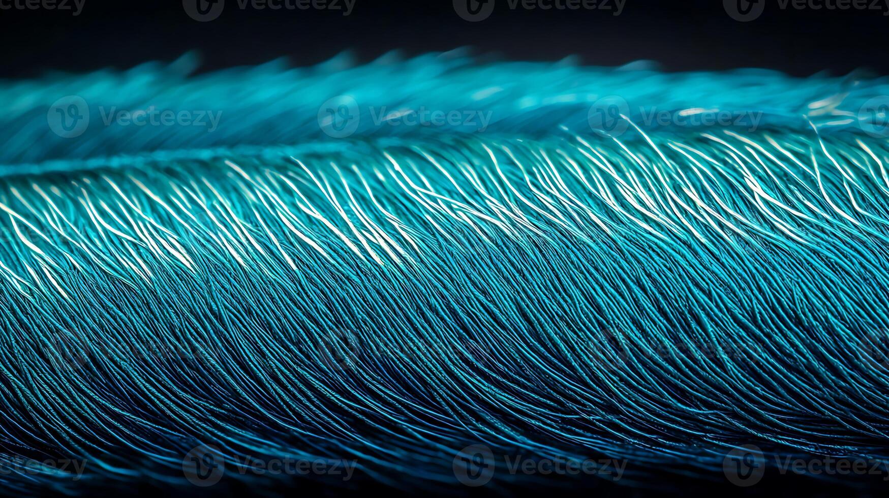 Close-up of vibrant turquoise fibers showcasing intricate textures against a dark background photo