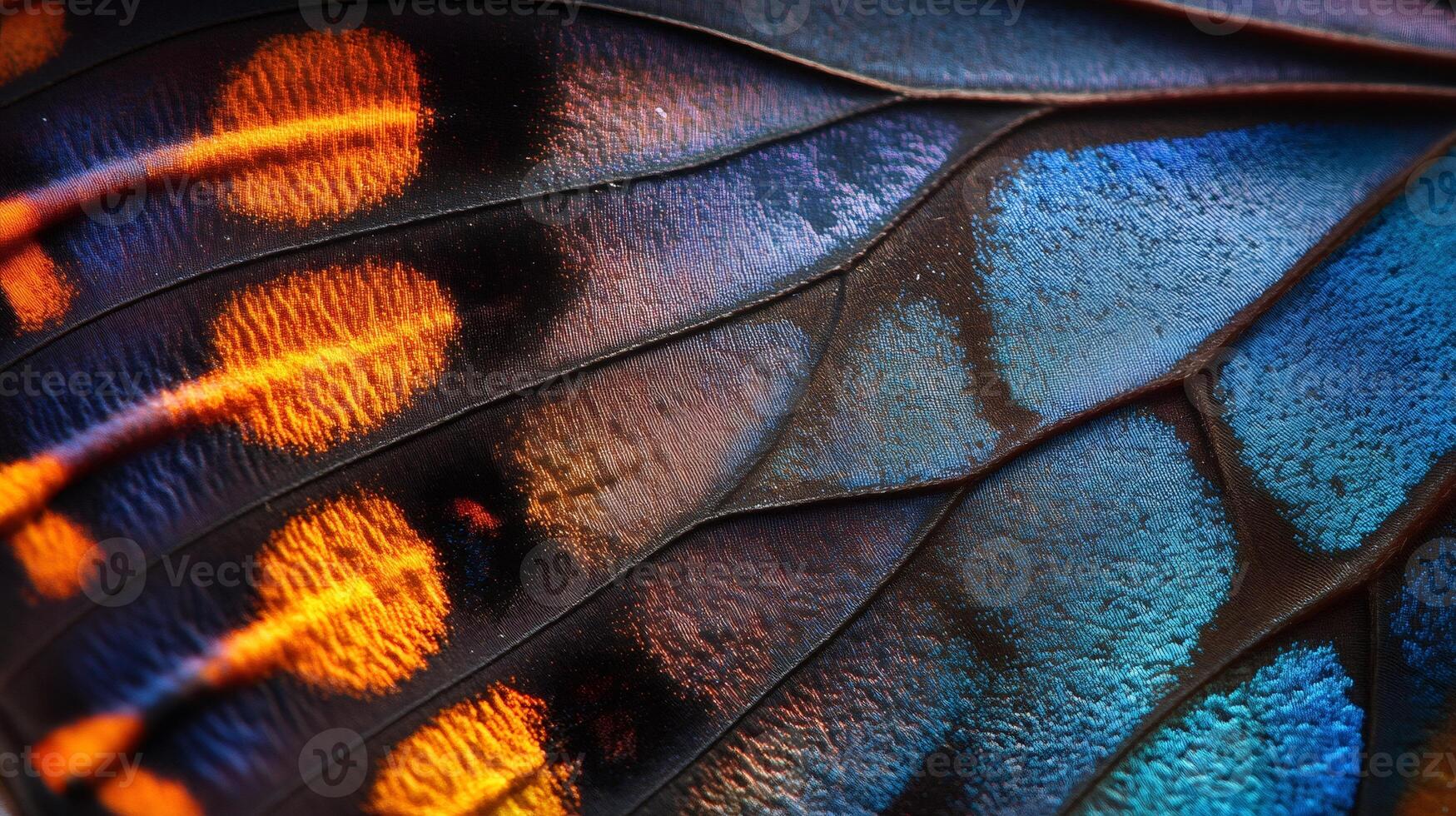 Colorful butterfly wing showing intricate patterns and textures photo