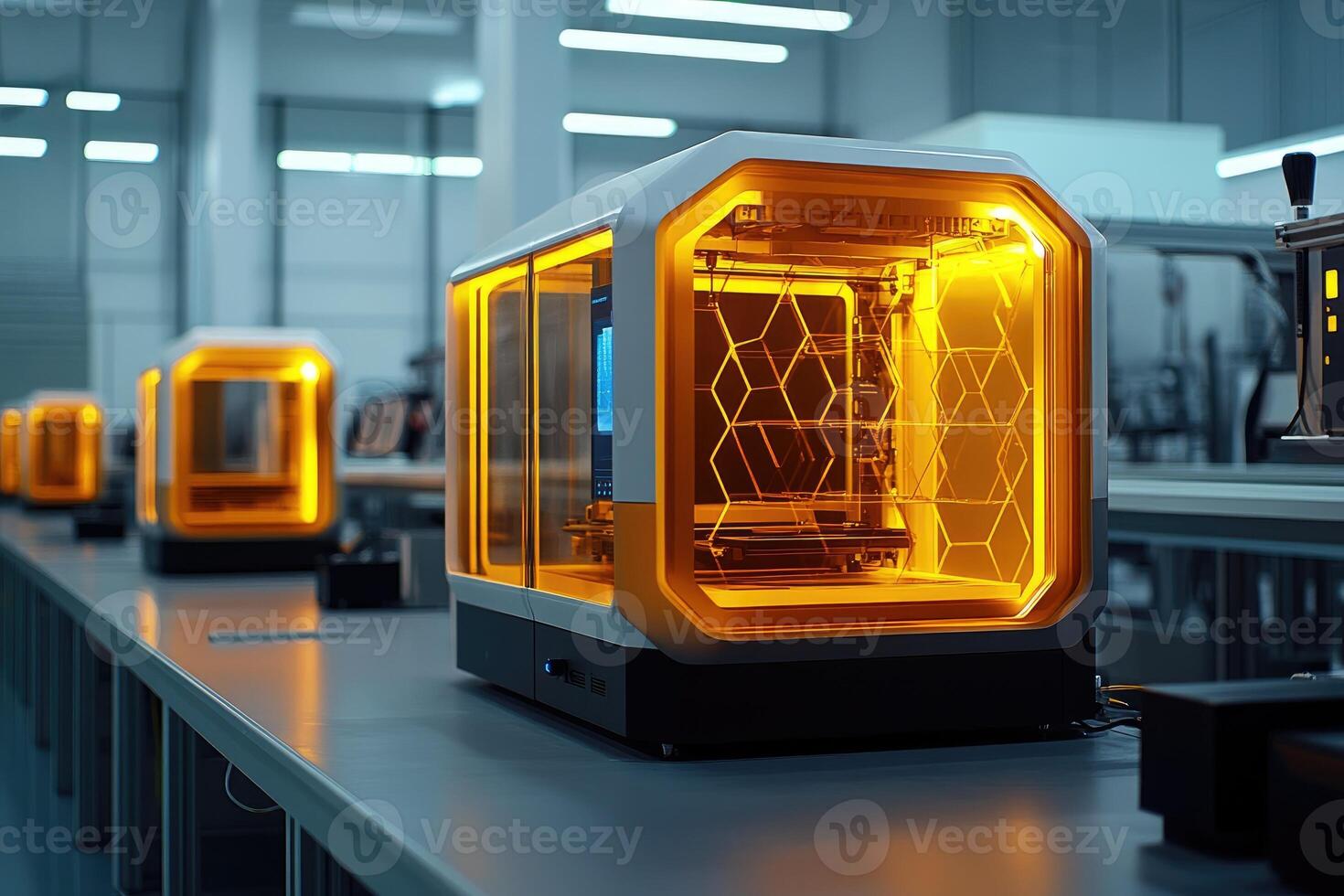 3d printers operating in modern laboratory creating futuristic innovative products photo