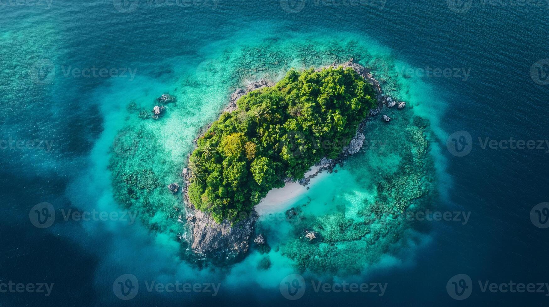 Tropical island surrounded by coral reef and turquoise water in southeast asia photo