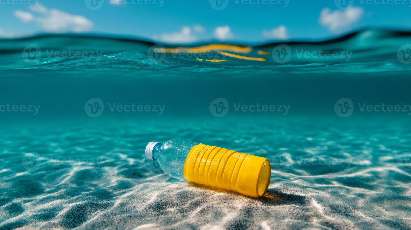 Plastic bottle polluting ocean floor, environmental disaster photo