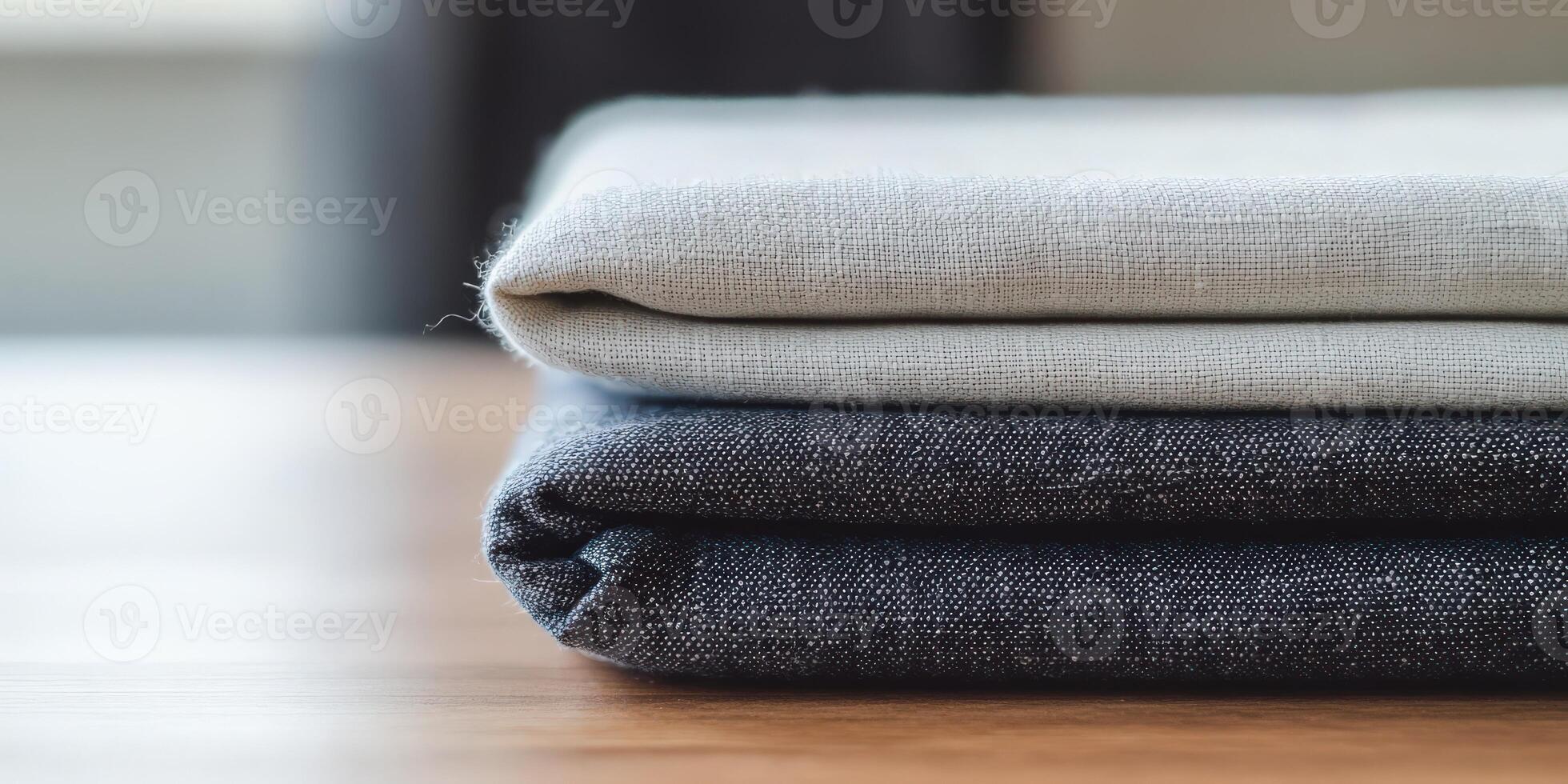 Linen fabric in neutral tones arranged on a surface photo
