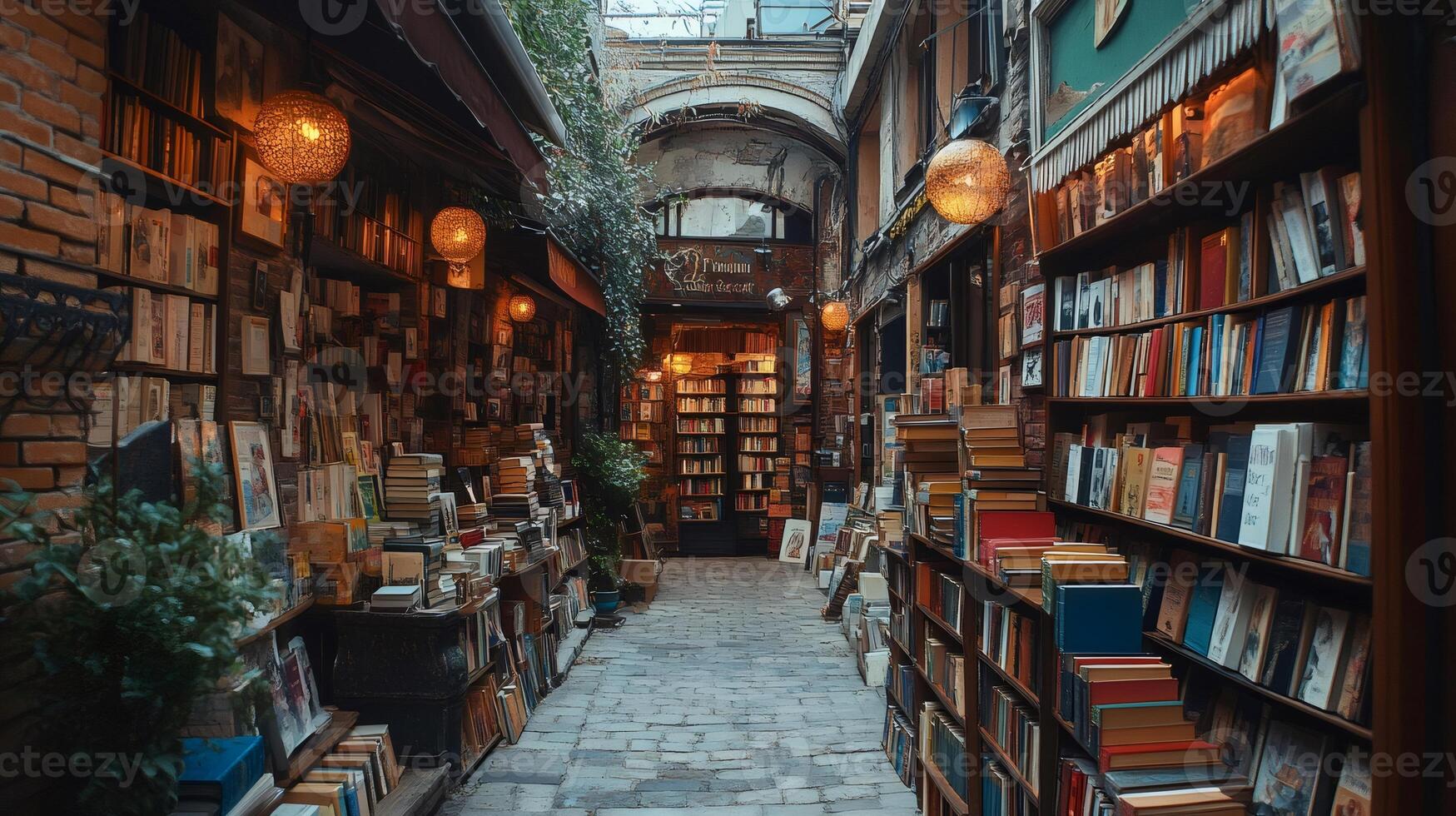 Charming bookstore displaying books in paris, france photo