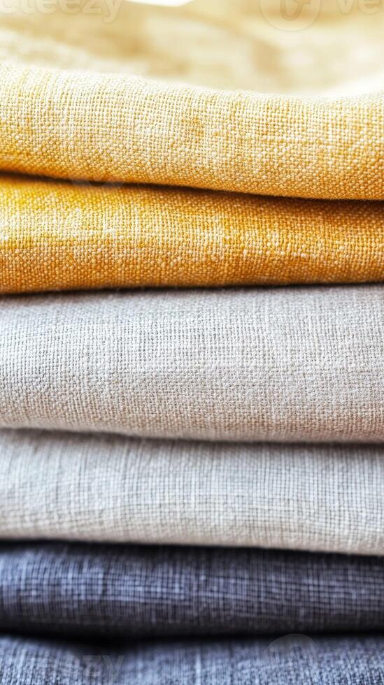 Linen fabric in various vibrant colors stacked neatly photo