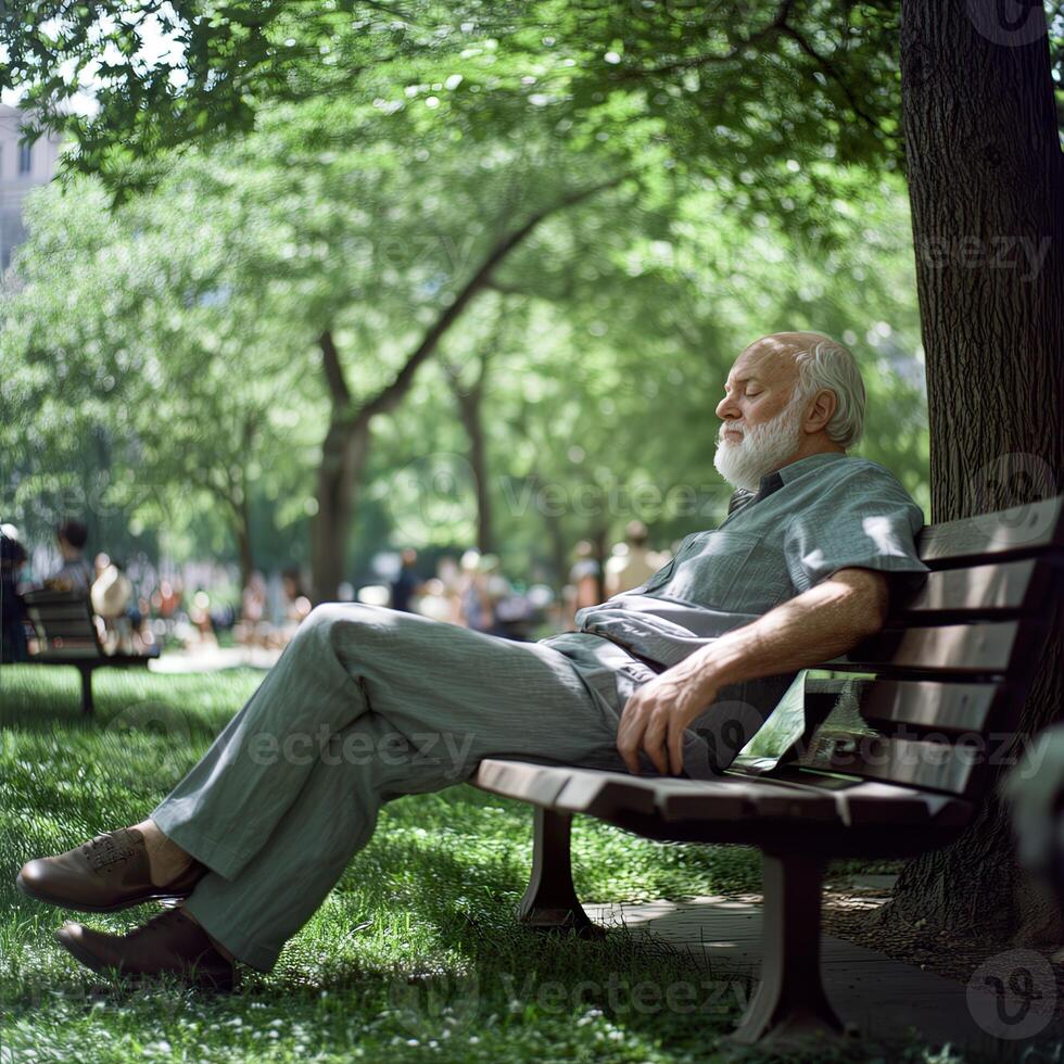 A man sitting on a bench in a park photo