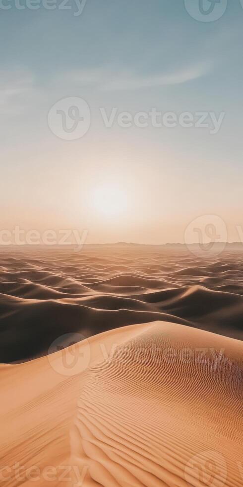 The sun rises over the desert in the middle of the day photo