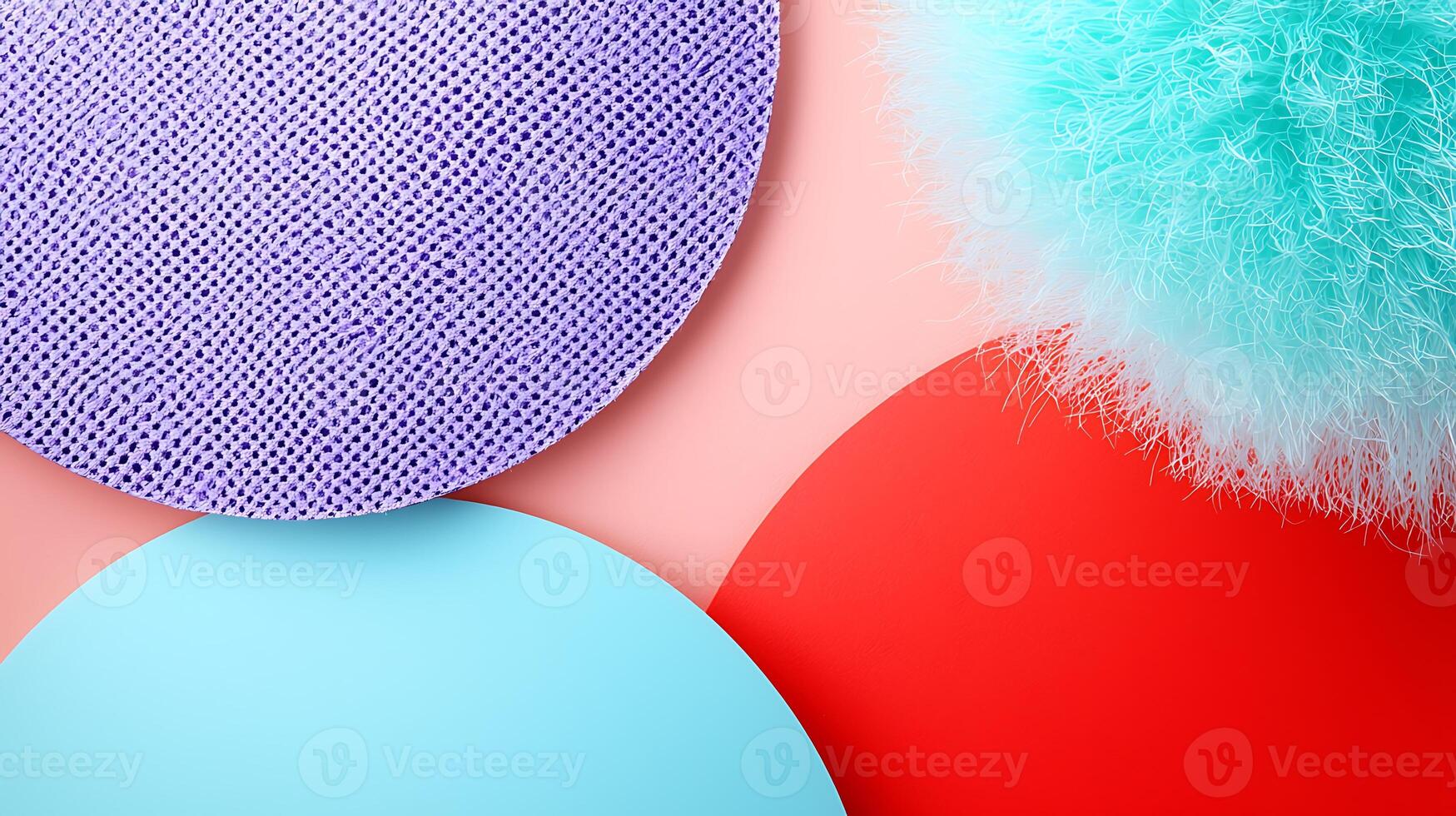 Colorful abstract composition featuring textured circles and fluffy elements on a pastel background photo