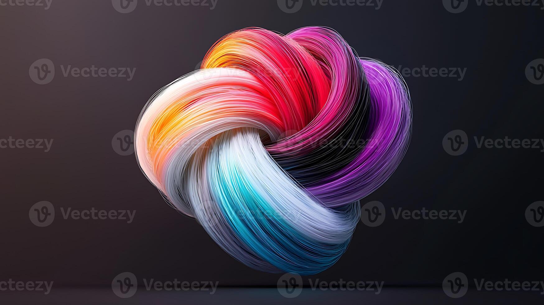 Colorful abstract knot made of flowing strands, set against a dark background, showcasing vibrant hues photo