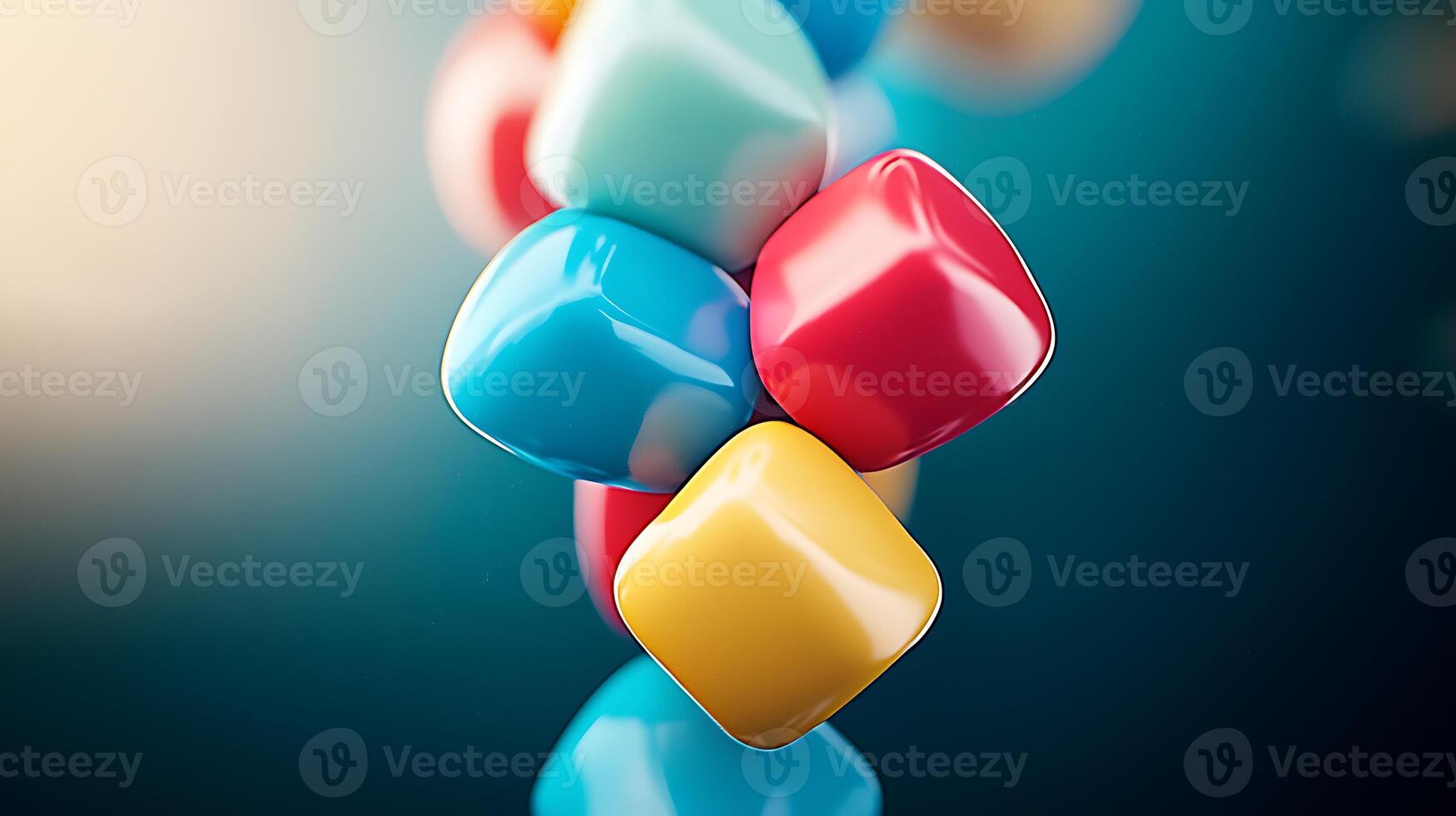 Colorful plastic cubes suspended in mid-air against a soft gradient background, creating a playful atmosphere photo
