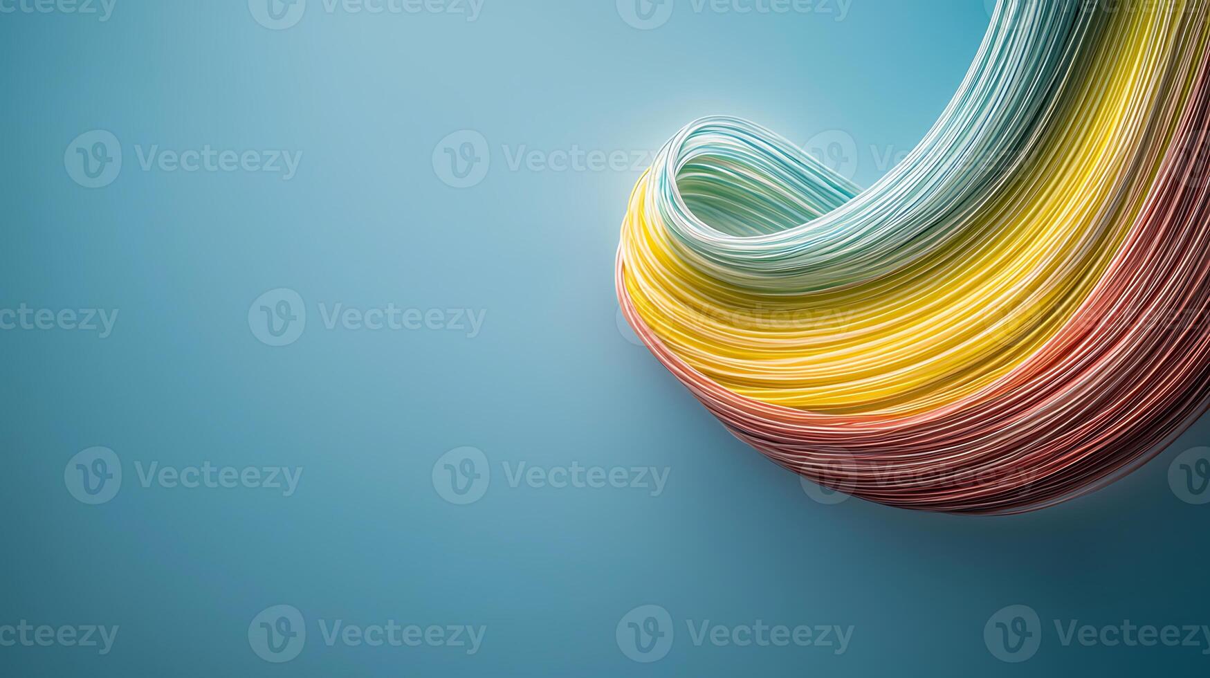 Colorful flowing ribbons of light in a serene blue background, creating an abstract visual effect photo