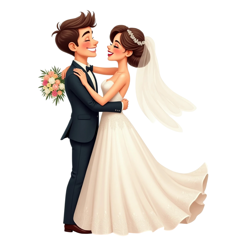 illustration of a joyful wedding couple png