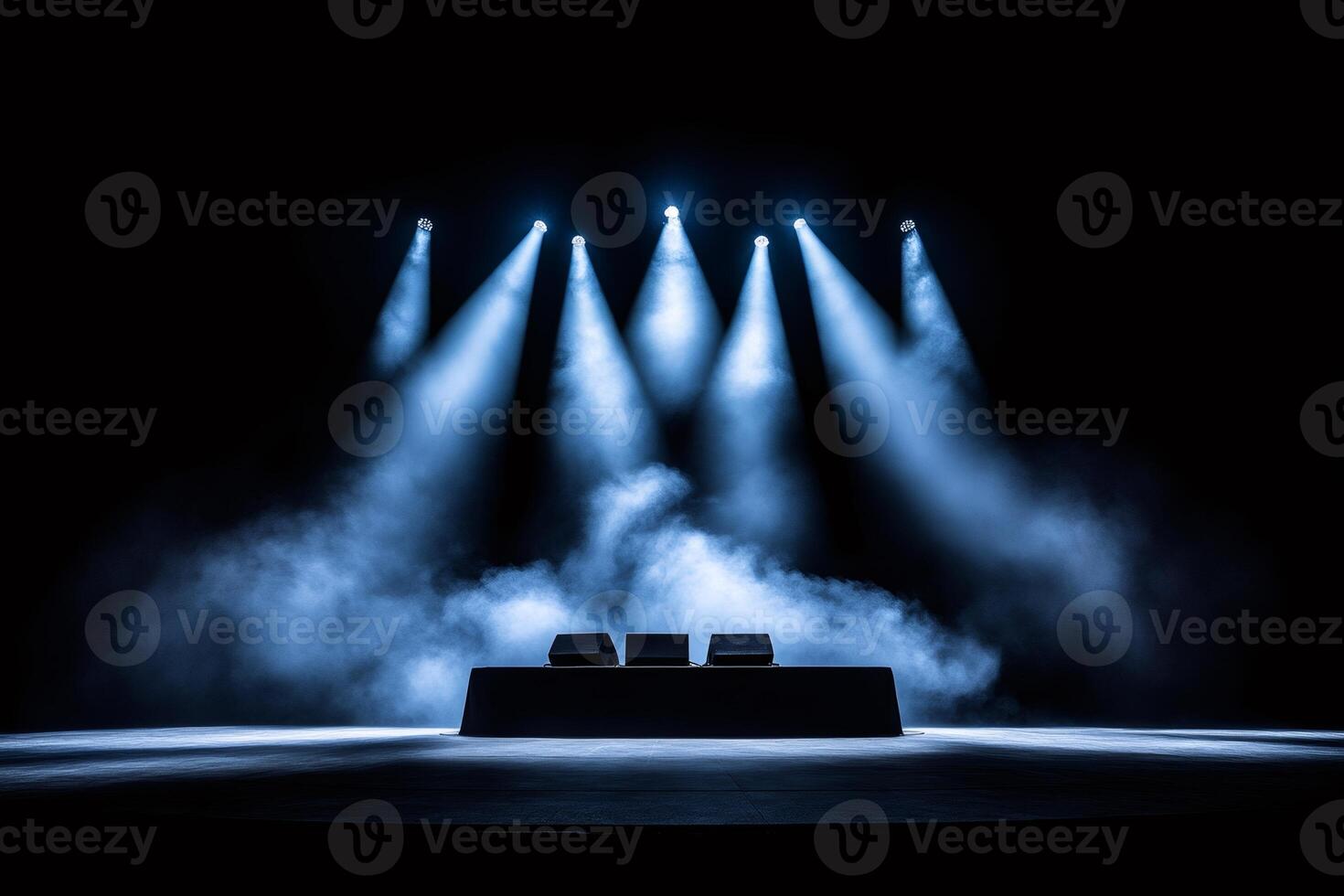 Empty stage illuminated by spotlights with smoke effect photo