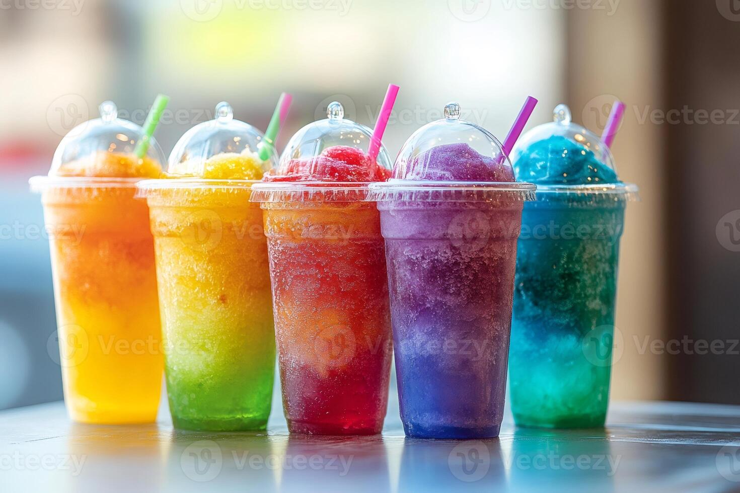 Rainbow slushies refreshing on a hot summer day photo