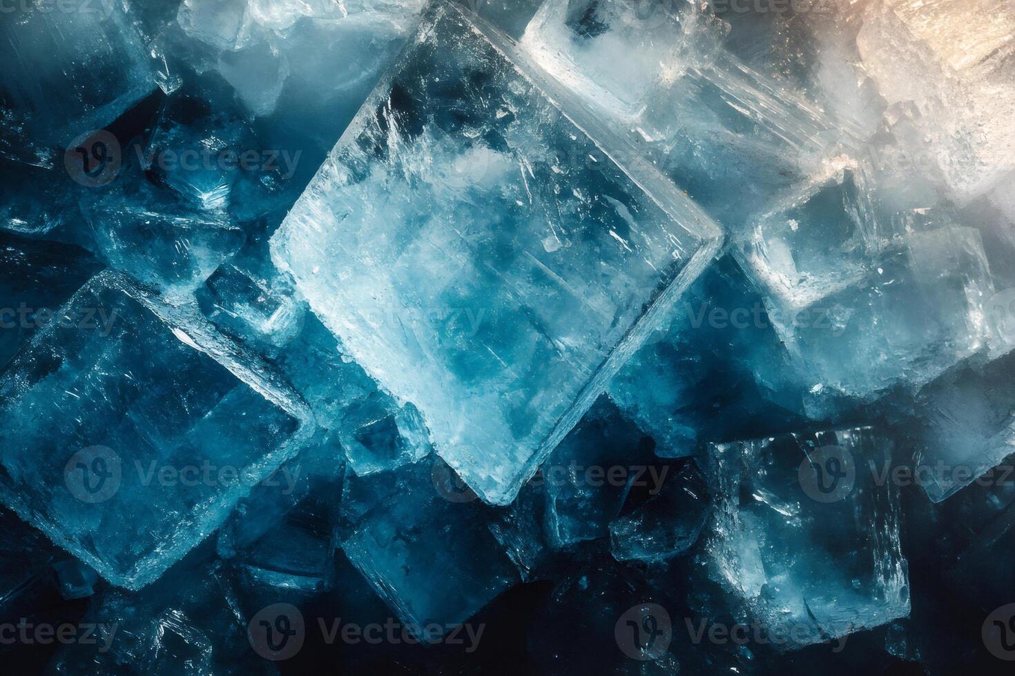 Ice cubes piled up creating a refreshing cool background photo