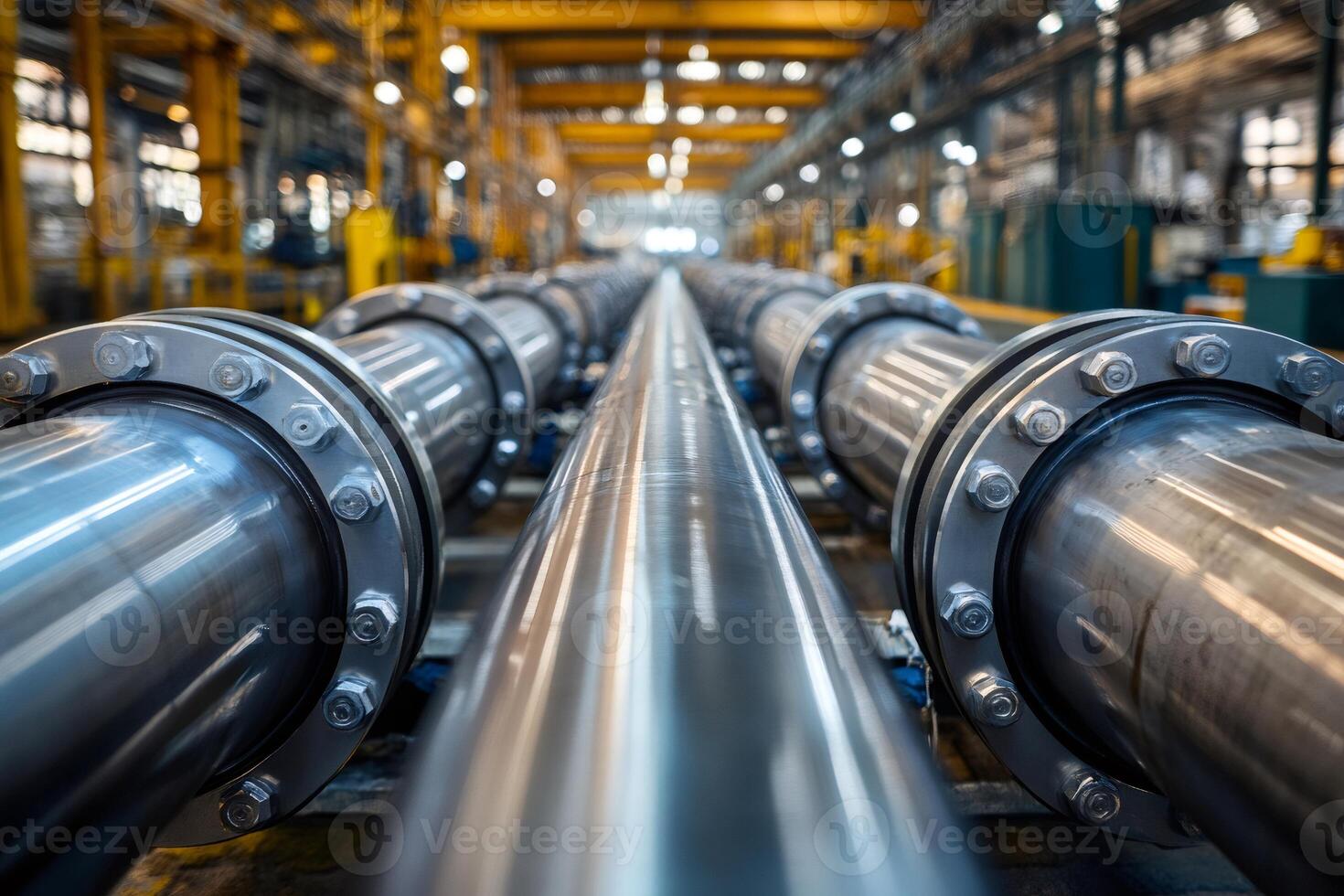 Industrial pipes system connecting in modern factory photo
