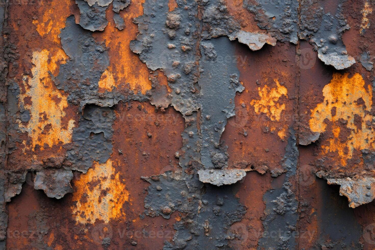 Corroded metal surface showing rust and paint decaying photo
