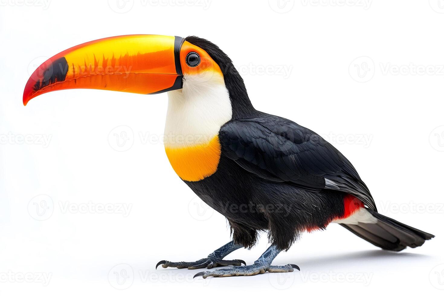 Red billed toucan standing on white background photo