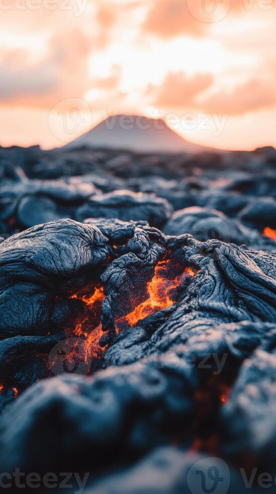 Lava flows at sunset on a lava field photo