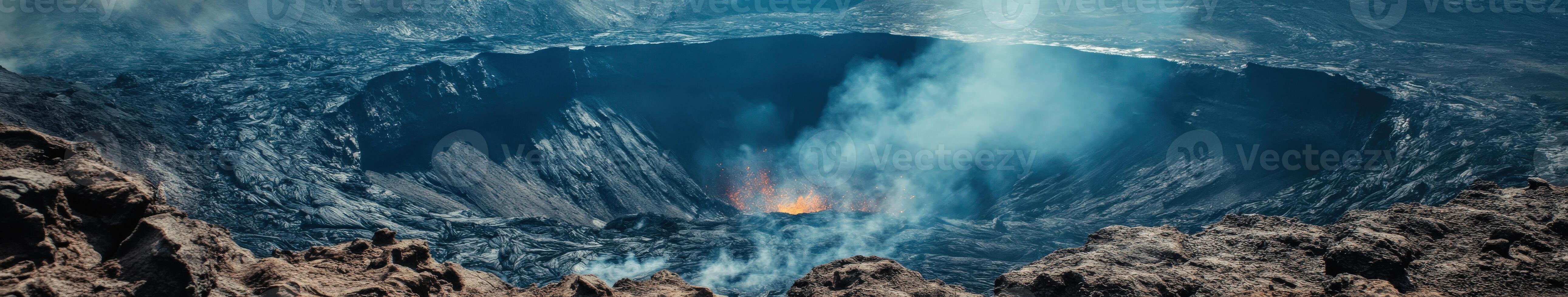 A large hole in the ground with a fire coming out photo