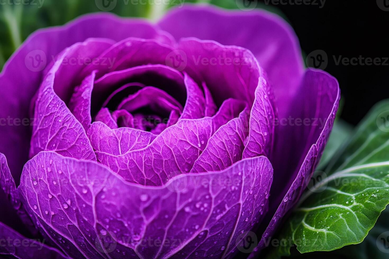 Vibrant purple ornamental cabbage blooming in garden photo