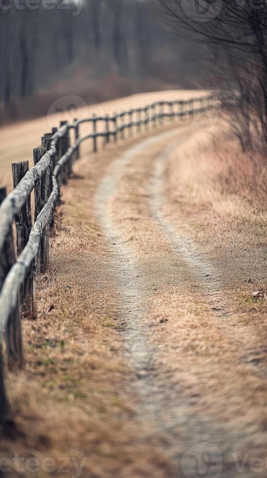 Dirt road winding through a quiet countryside landscape in autumn photo